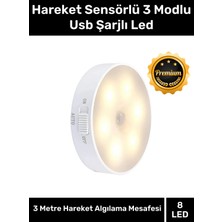 Allians Pratik Hareket Sensörlü 8 Ledli USB Şarjlı Beyaz Gece Lambası