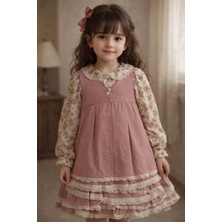 Gültekin Bebe Kumru Çiçekli Etek Ucu Dantelli Kız Jile 2-5 YAŞ-4444495 - Gül Kurusu