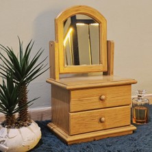 PremiumPort Düz Model Ahşap Hareketli Aynalı 2 Çekmeceli Bambu Takı ve Makyaj Kutusu