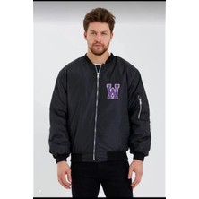 Giyim Center Wild One Baskılı Erkek Bomber Mont - Panter Desenli, Fermuarlı, Kapitone Astarlı Ceket - Siyah