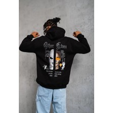 Giyim Center Erkek Kapşonlu Sweatshirt - Oversize Üç Iplik Şardonlu Hoodie, 'other Lives' Ön & Arka Baskılı, Kanguru Cepli, Kışlık Rahat Günlük Stil - Siyah