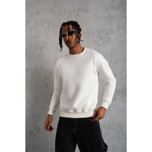 Giyim Center Erkek Düz Bisiklet Yaka Sweat - Beyaz