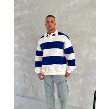 Giyim Center Unisex Üç Iplik Parçalı Yakalı Sweatshirt - Mavi