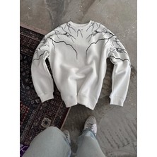 Giyim Center Yıldırım Baskılı Bisiklet Yaka Sweatshirt - Beyaz