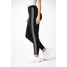 Giyim Center Kadın Likralı Yan Yıldız Şeritli Detaylı Tayt - Siyah