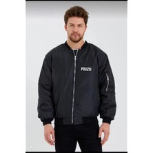 Giyim Center Erkek Siyah Bomber Mont - Polızeı Yazılı, Fermuarlı Cepli, Kapitone Astarlı, Su Itici Kumaş Şık Günlük Ceket- Siyah
