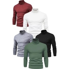 Giyim Center 5 Adet Unisex Kaşkorse Boğazlı Full Likralı Fitilli Body Kazak