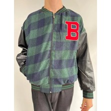 Giyim Center Erkek Pötikare Desen Nakışlı Kolej Ceket - Haki