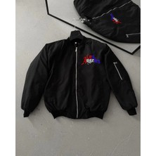 Giyim Center Los Angeles Siyah Bomber Mont - Fermuarlı, Cepli, Kapitone Astarlı, Bahar ve Kış Günlük Kullanım Için Unisex Ceket- Siyah