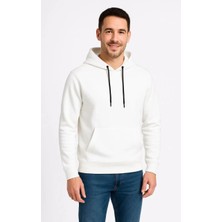 Giyim Center Erkek Üç Iplik Kapüşonlu Kanguru Cepli Sweatshirt Hoodie - Beyaz