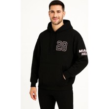 Giyim Center Erkek Kapşonlu Sweatshirt - Üç Iplik Şardonlu Kumaş, Oversize Fit, Ön & Arka Baskılı, Kanguru Cepli, Kışlık Rahat Hoodie - Siyah