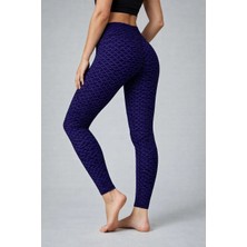 Giyim Center Kadın Yüksek Bel Toparlayıcı Likralı Büzgülü Tayt - Mavi