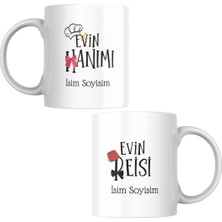 Evin Hanımı & Reisi Çift Bardağı,  Kişiye Özel Isim Soyisim Yazılı Baskılı Kupa Bardak, Özel Tasarım Baskılı Kupa Bardak Seti, 2li Set Olarak Satılmaktadır