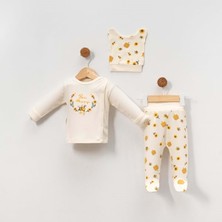 Gültekin Bebe Babycan 9390 Arı Nakışlı Üçlü Yenidoğan Takım  - Krem
