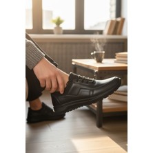 Enoch Hakiki Deri Siyah Lastikli Erkek Sneaker Ayakkabı Ortopedik Taban