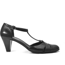 Onlo Ayakkabı 173 Hakiki Deri Siyah Direkli Kalın Topuklu Kadın Ayakkabı