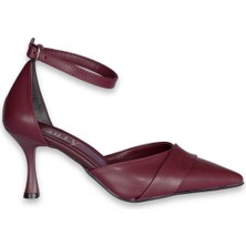 Solmaz Solly Bilekten Bağlı Bordo Kadın Topuklu Ayakkabı