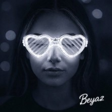 Fredeom Store Beyaz LED Işıklı Kalp Gözlük – 3 Modlu Parti &amp; Glow Gözlüğü