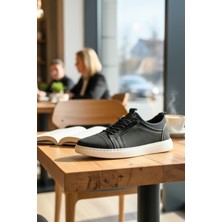 Enoch Hakiki Deri Lastik Detaylı Erkek Sneaker Ayakkabı Ortopedik Taban
