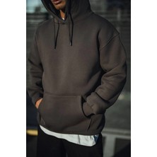 Giyim Center Üç Iplik Penye Kapşonlu Basic Sweatshirt - Füme