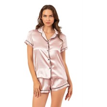 Ahu Lingerie Saten Kısa Kollu Şort Takımı