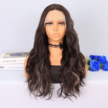 Esranın Dünyası Koyu Kumral Platin Işıltılı Hafif Dalgalı Tül Peruk RSPM34-ESRDNS