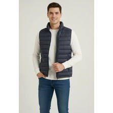 Giyim Center Erkek Şişme Fermuarlı Yelek Su Itici Kapitone Astarlı Kumaş Cepli Hafif Kışlık Spor Rahat Kalıp - Lacivert