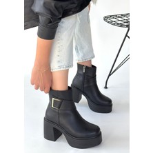 Roof Atelier Kadın Siyah Toka Detaylı Platform Kalın Topuklu Bot - Lonji