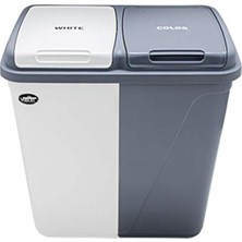 PremiumPort Gri-Beyaz 90 Litre Çift Gözlü Çamaşır Sepeti, Şık ve Kullanışlı Tasarım