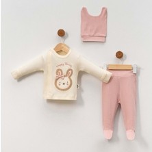 Gültekin Bebe Babycan 9406 Tokalı Tavşan Üçlü Yenidoğan Takım  - Gül Kurusu