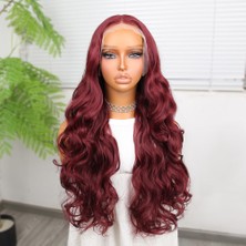 Esranın Dünyası Gür Yoğun Su Dalgalı Koyu Kızıl Fiber Sentetik Uzun Tül Peruk RSPM34-ESRDNS