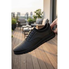 Enoch Hakiki Deri Siyah Lastikli Erkek Sneaker Ayakkabı Ortopedik Taban