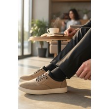 Enoch Hakiki Deri Lazer Kesim Dikişli Erkek Sneaker Ortopedik Taban