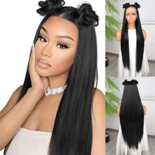 Esranın Dünyası Ekstra Uzun Siyah Fiber Sentetik Düz Tül Peruk RSPM34-ESRDNS