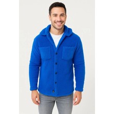 Giyim Center Erkek Pelüş Polar Hırka Gömlek - Yakalı, Ilik Düğmeli, Göğüs Cepli, Yumuşak Dokulu Kışlık Regular Fit Rahat Günlük Model - Saks Mavisi