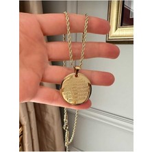 Çelik Altın Kaplama Ayetel Kürsi Dualı Kolye Burgu Zincirli (50 Cm)