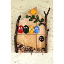 PremiumPort Sevimli Kuş Temalı Ahşap Anahtar Askısı ve Duvar Süsü GB-049