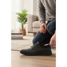 Enoch Hakiki Deri Siyah Hafif Esnek Taban Erkek Sneaker Ortopedik Taban