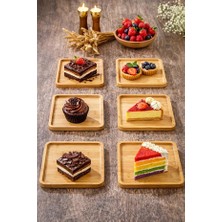 Rosemor 6lı Kare Bambu Gourmet Kahvaltı Tabağı Pasta Servis Sunum Tepsi Ikramlık Ahşap Tabak