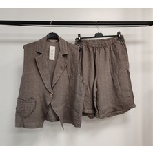 Della Moor Fango Kadın Italyan Şort&ceketli Keten Takım