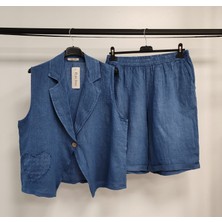 Della Moor Jeans Kadın Italyan Şort&ceketli Keten Takım