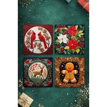 Pi Dekorasyon Yılbaşı Özel Set Ahşap Bardak Altlığı Seti 004