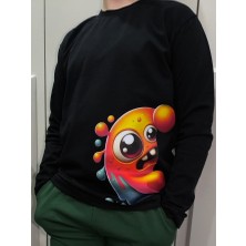 Pidal Giyim Sevimli Canavar Baskılı Pamuklu Uzun Kollu Unisex Çocuk Sweatshirt