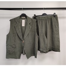 Della Moor Millitary Kadın Italyan Şort&ceketli Keten Takım