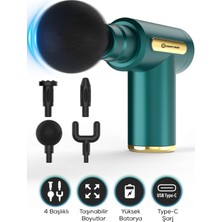 Feyza Design Yeşil Titreşimli Masaj Tabancası 4 Başlıklı, 19X13CM, Rahatlatıcı ve Güçlü