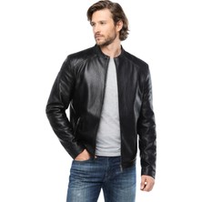 Derije Puyol Hakiki Jumbo Deri Erkek Siyah Mont