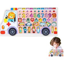 Gümrük Bey Kamyon Temalı Montessori Ahşap Eğitici Oyuncak , 6'si Bir Arada Logaritmik Oyun Tahtası Mıknatıslı