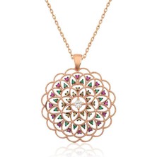 Inure Jewelry Gümüş Rose Geometrik Desenli Madalyon Kolye