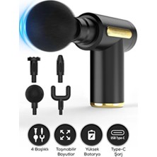 Feyza Design Mini Masaj Tabancası, 4 Başlık, Derin Doku Rahatlatıcı, Type-C Şarjlı