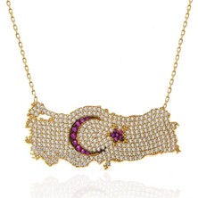Inure Jewelry Gümüş Gold Ay Yıldız Türkiye Haritası Kadın Kolye